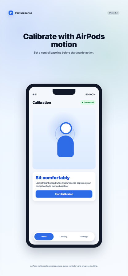PostureSense AirPods calibration app screenshot