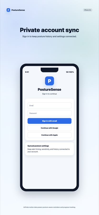 PostureSense private account sync app screenshot