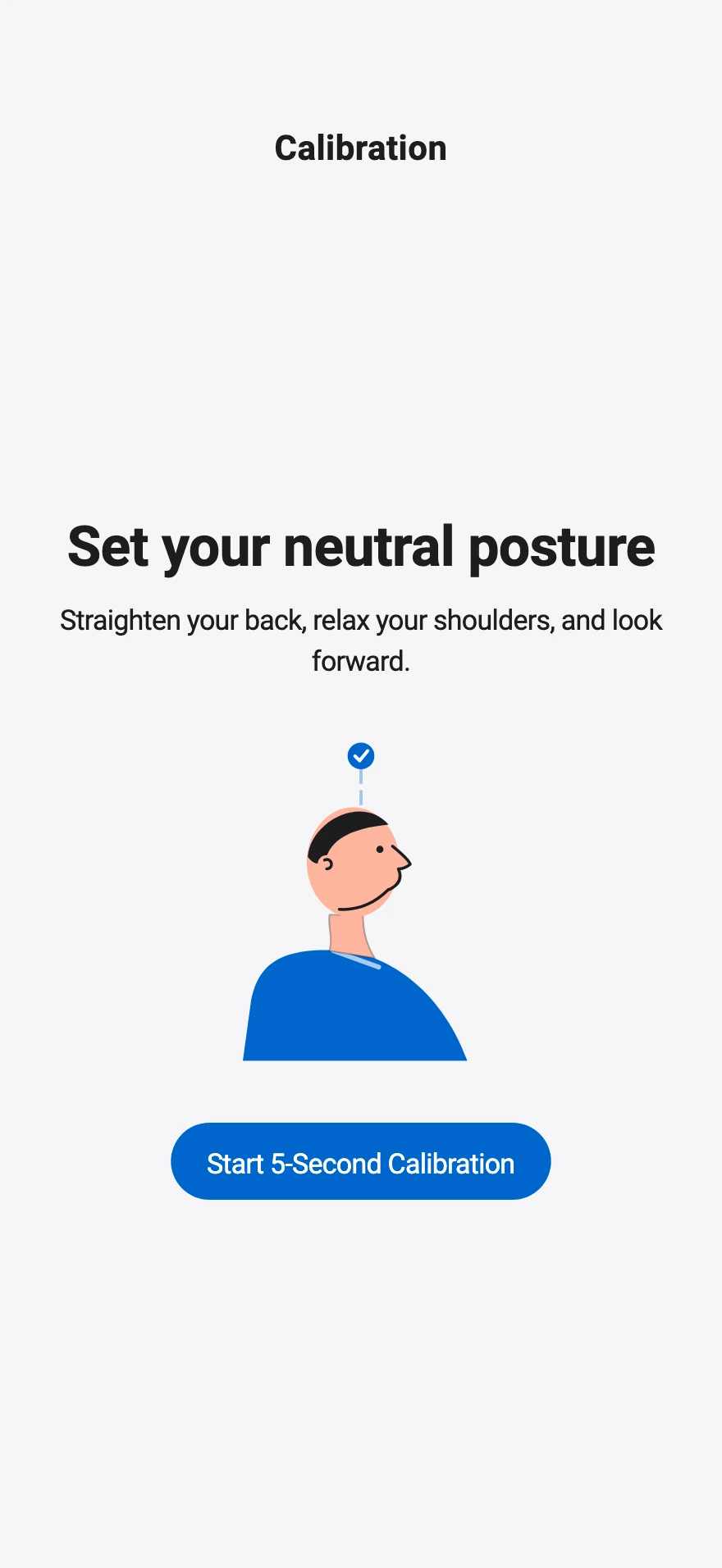 PostureSense calibration instructions and neutral posture illustration